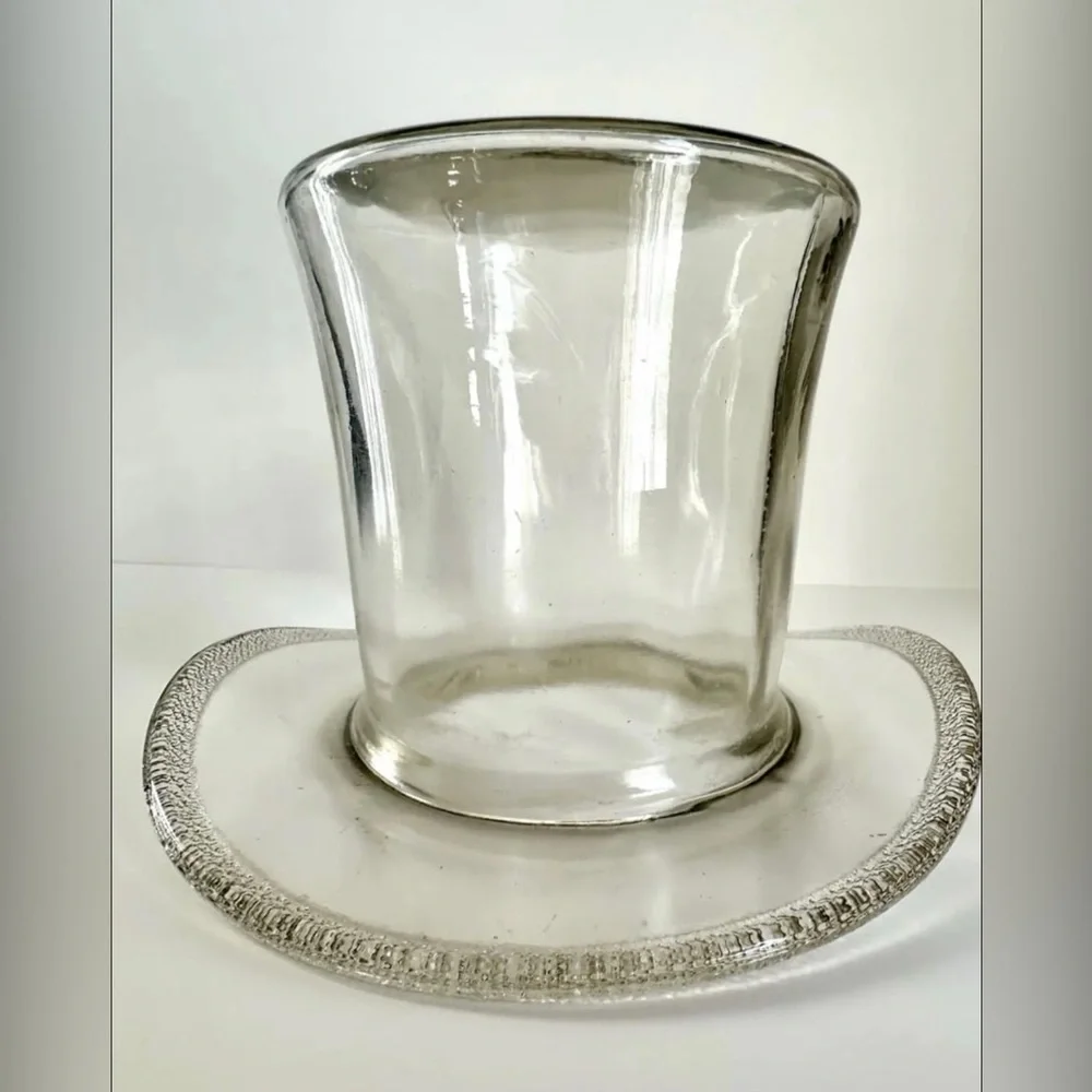 Vintage Clear Glass Top Hat Ice Bucket/Vase with Textured Rim.